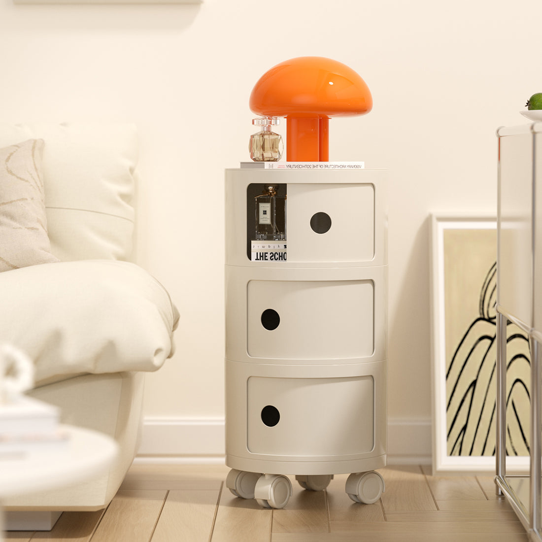 SSL Round Bedside Table with Wheels
